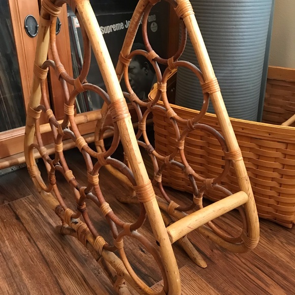 Vintage rattan bamboo wine rack boho wicker decor wine display piece - Picture 5 of 6